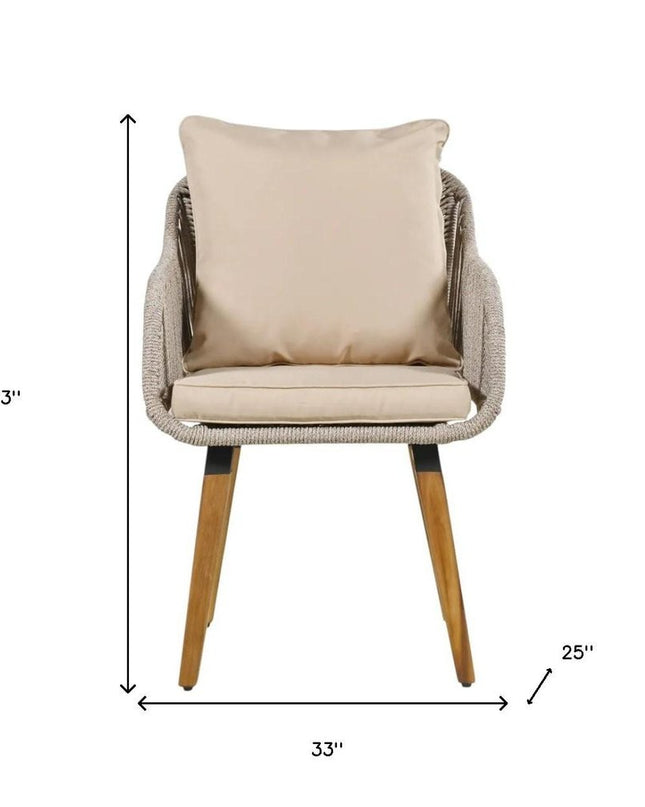 Five Piece Light Gray and Tan Wicker Upholstered Cushions Two Person Seating Group With Table