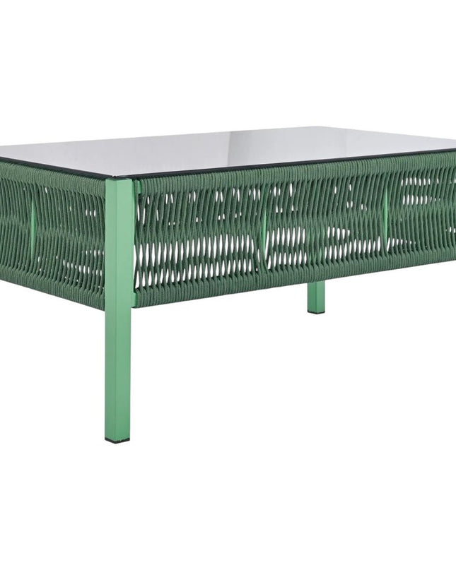 Four Piece Green and Light Green Metal Upholstered Cushions Sofa Seating Group With Table