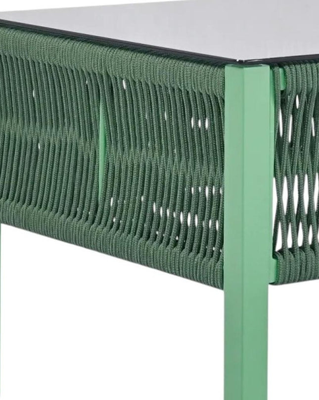 Four Piece Green and Light Green Metal Upholstered Cushions Sofa Seating Group With Table