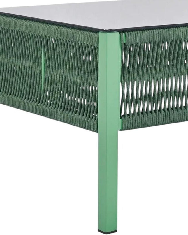 Four Piece Green and Light Green Metal Upholstered Cushions Sofa Seating Group With Table