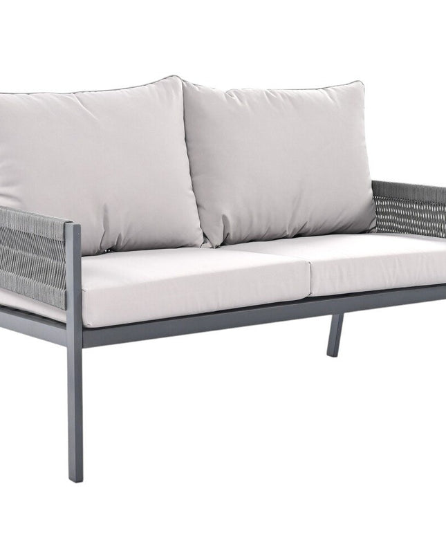Four Piece Gray Metal Upholstered Cushions Sofa Seating Group With Table