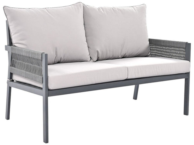 Four Piece Gray Metal Upholstered Cushions Sofa Seating Group With Table
