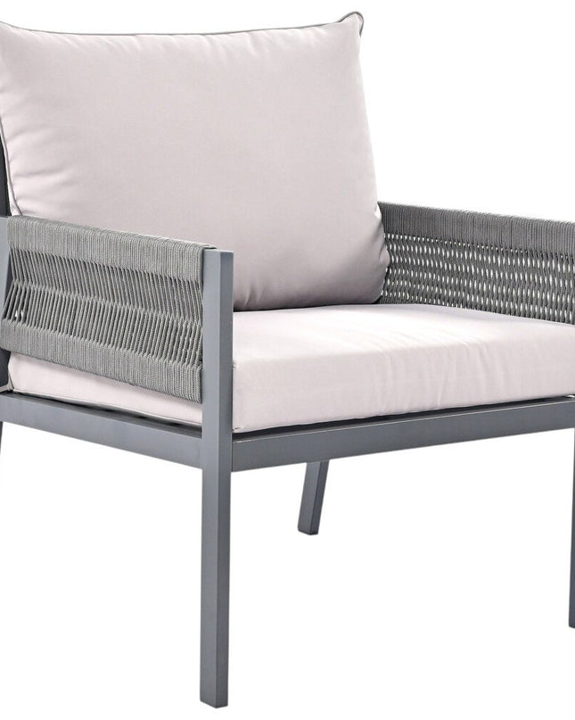 Four Piece Gray Metal Upholstered Cushions Sofa Seating Group With Table