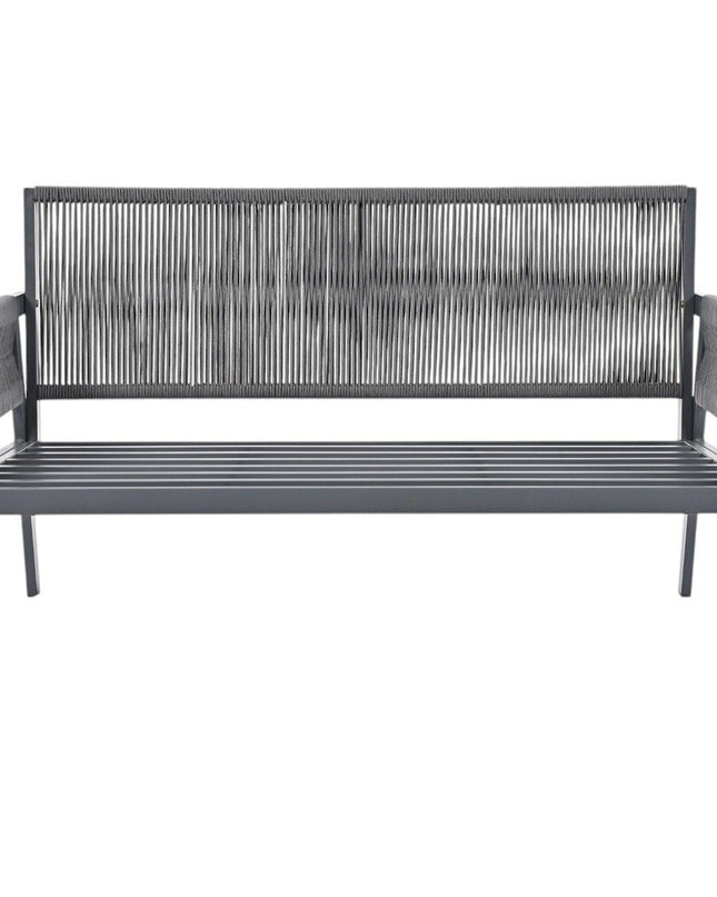 Four Piece Gray Metal Upholstered Cushions Sofa Seating Group With Table