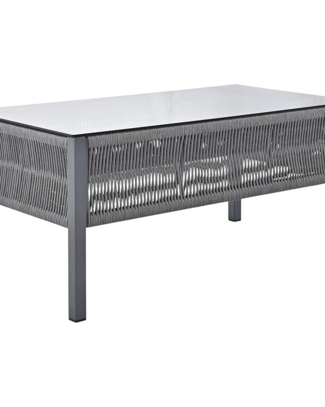 Four Piece Gray Metal Upholstered Cushions Sofa Seating Group With Table