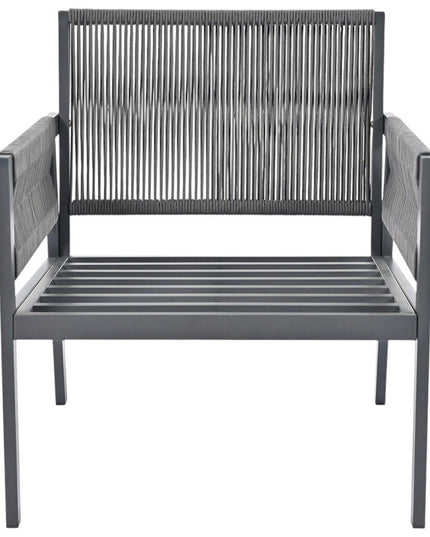 Four Piece Gray Metal Upholstered Cushions Sofa Seating Group With Table