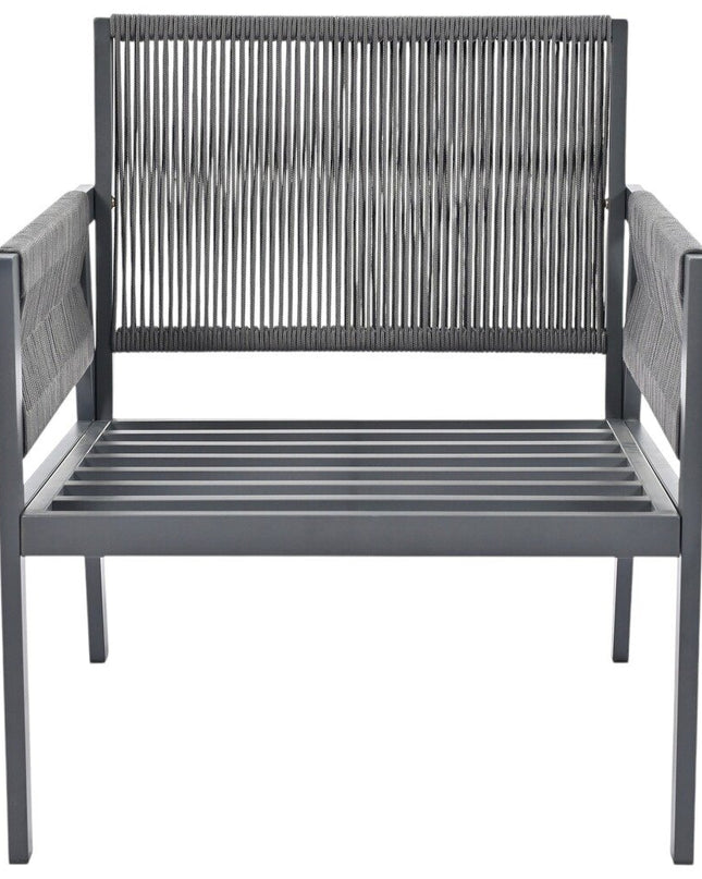 Four Piece Gray Metal Upholstered Cushions Sofa Seating Group With Table