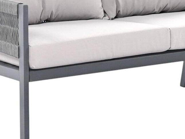 Four Piece Gray Metal Upholstered Cushions Sofa Seating Group With Table