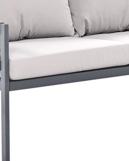 Four Piece Gray Metal Upholstered Cushions Sofa Seating Group With Table