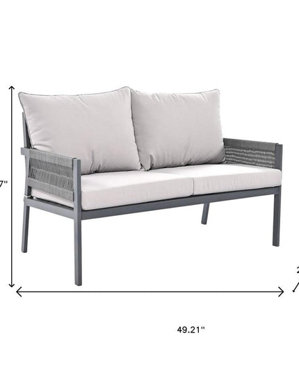 Four Piece Gray Metal Upholstered Cushions Sofa Seating Group With Table