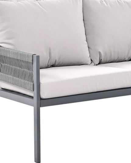 Four Piece Gray Metal Upholstered Cushions Sofa Seating Group With Table