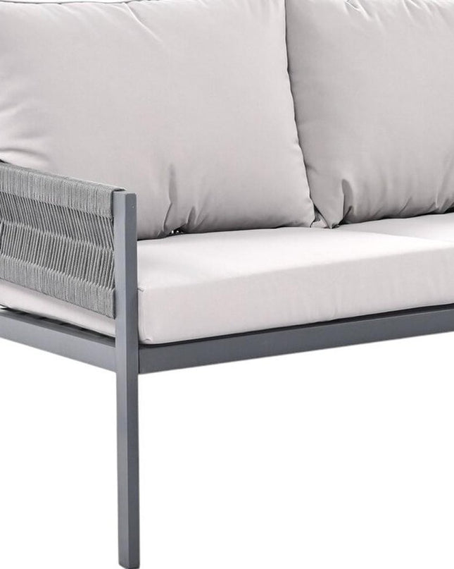 Four Piece Gray Metal Upholstered Cushions Sofa Seating Group With Table