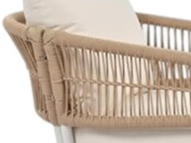 Six Piece White and Beige Metal Upholstered Cushions Sofa Seating Group With Table