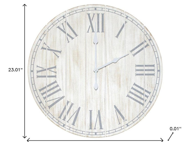 23" Light Gray And Dark Gray Wood Plank Vintage Style Round Wall Clock