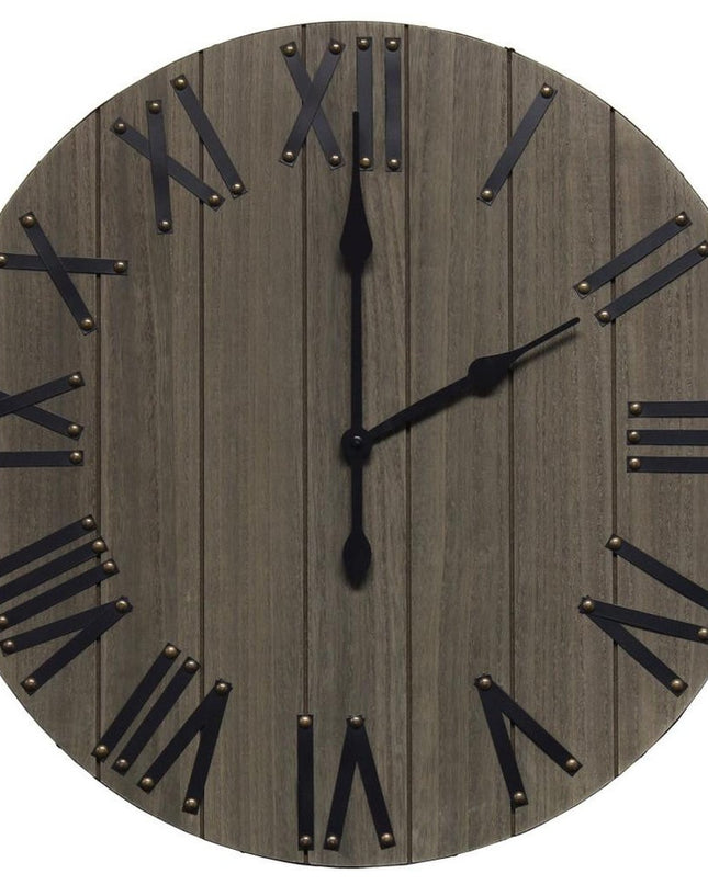 21" Black And Gray Manufactured Wood Silent Analog Round Wall Clock