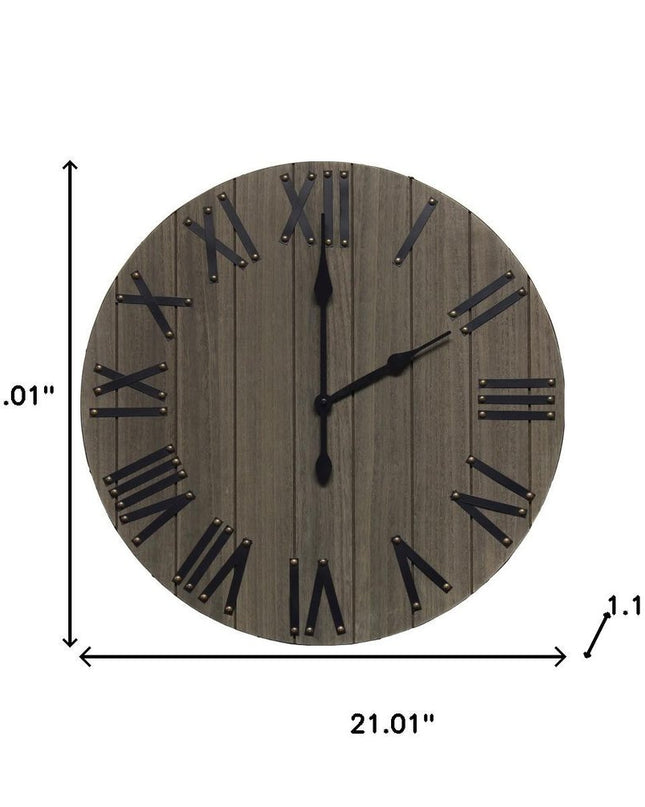 21" Black And Gray Manufactured Wood Silent Analog Round Wall Clock