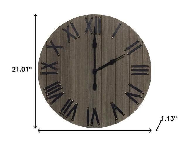 21" Gray And Black Rustic Wood Silent Analog Round Wall Clock