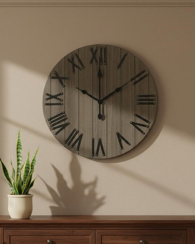 21" Black And Gray Manufactured Wood Silent Analog Round Wall Clock