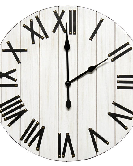 21" Black And White Manufactured Wood Silent Analog Round Wall Clock