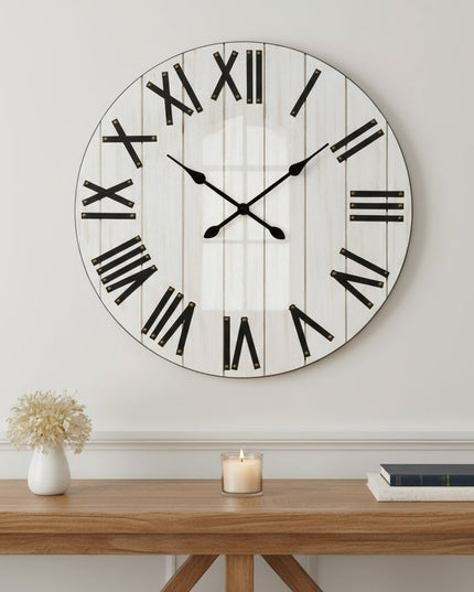 21" Black And White Manufactured Wood Silent Analog Round Wall Clock