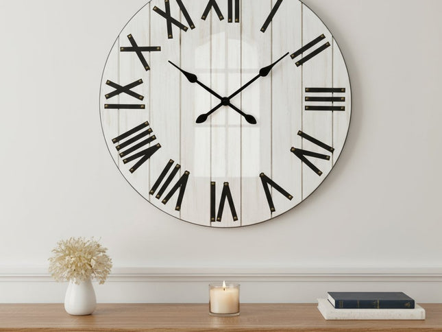 21" White And Black Rustic Wood Silent Analog Round Wall Clock