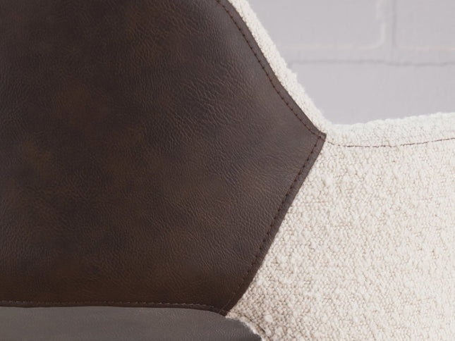 30" Ivory Brown And Black Boucle Faux Leather And Steel Bar Height Swivel Bar Chair