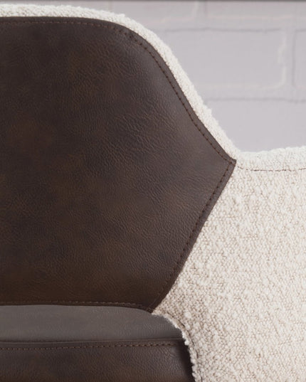 30" Ivory Brown And Black Boucle Faux Leather And Steel Bar Height Swivel Bar Chair