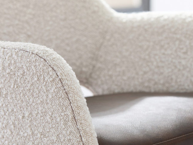 30" Ivory Brown And Black Boucle Faux Leather And Steel Bar Height Swivel Bar Chair