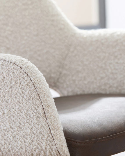 30" Ivory Brown And Black Boucle Faux Leather And Steel Bar Height Swivel Bar Chair