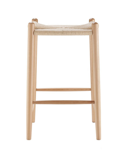 27" Natural Rush and Solid Wood Backless Counter Height Bar Chair