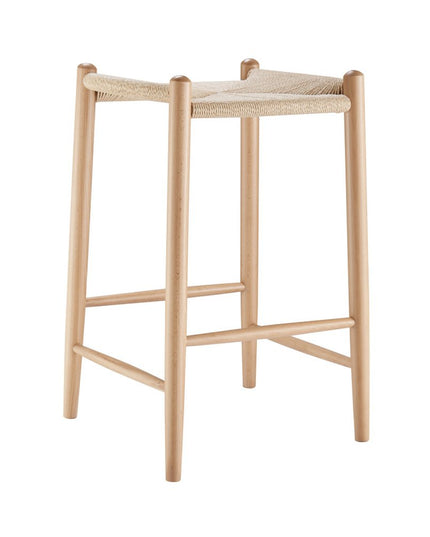 27" Natural Rush and Solid Wood Backless Counter Height Bar Chair