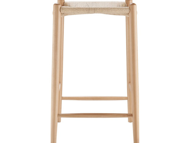 27" Natural Rush and Solid Wood Backless Counter Height Bar Chair