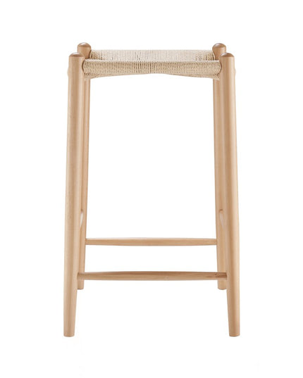 27" Natural Rush and Solid Wood Backless Counter Height Bar Chair