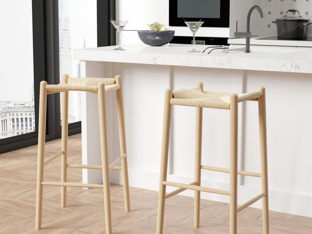 27" Natural Rush and Solid Wood Backless Counter Height Bar Chair