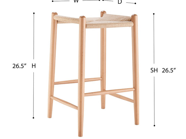 27" Natural Rush and Solid Wood Backless Counter Height Bar Chair