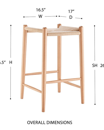 27" Natural Rush and Solid Wood Backless Counter Height Bar Chair