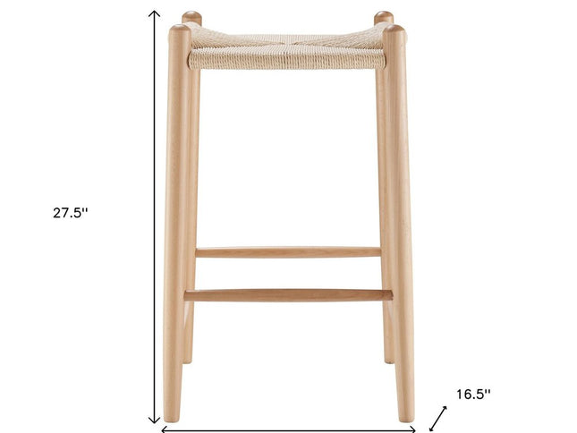 27" Natural Rush and Solid Wood Backless Counter Height Bar Chair