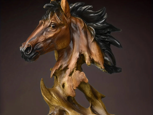 11" Antiqued Bronze And Black Polyresin Horse Tabletop Sculpture