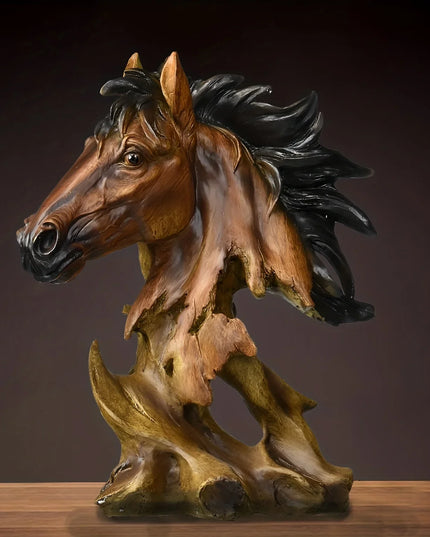 11" Antiqued Bronze And Black Polyresin Horse Tabletop Sculpture