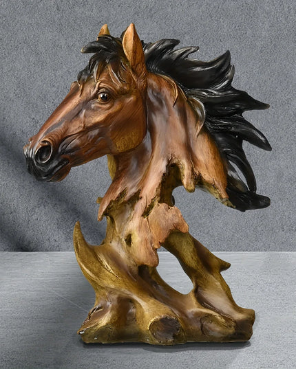 11" Antiqued Bronze And Black Polyresin Horse Tabletop Sculpture