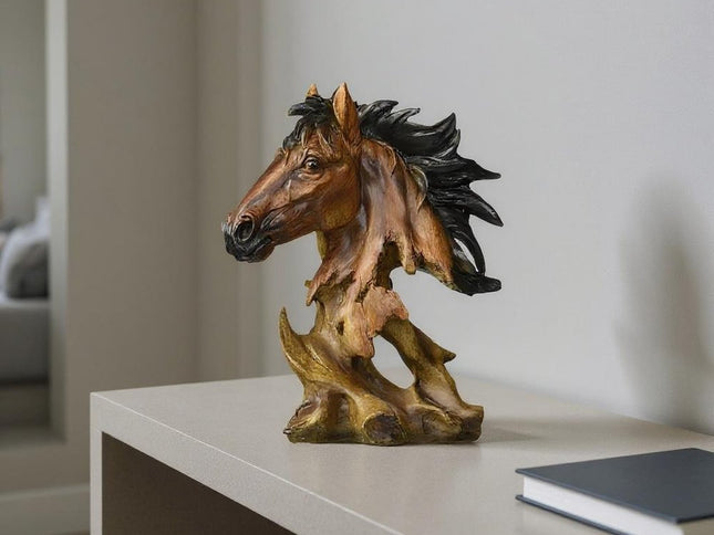 11" Antiqued Bronze And Black Polyresin Horse Tabletop Sculpture