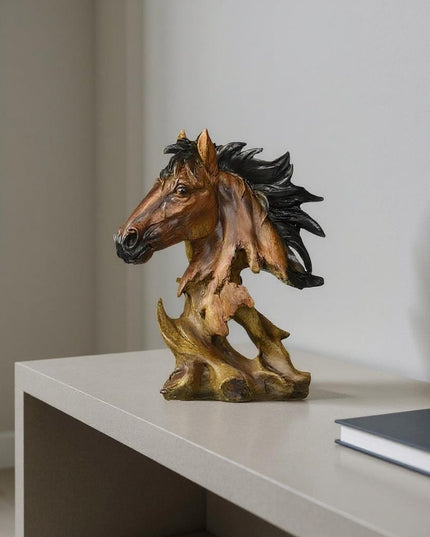 11" Antiqued Bronze And Black Polyresin Horse Tabletop Sculpture