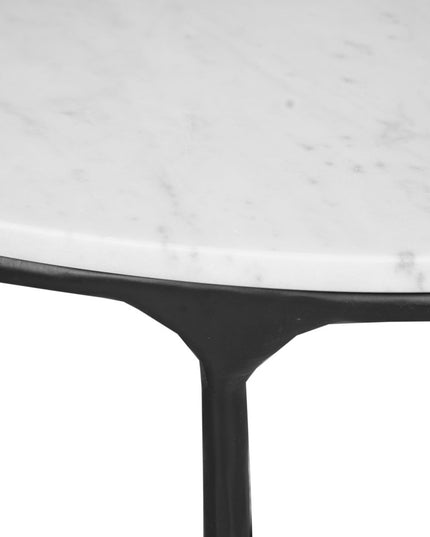 55" White and Black Genuine Marble and Iron Round Cross Legs Coffee Table