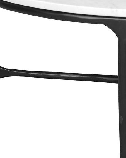 55" White and Black Genuine Marble and Iron Round Cross Legs Coffee Table