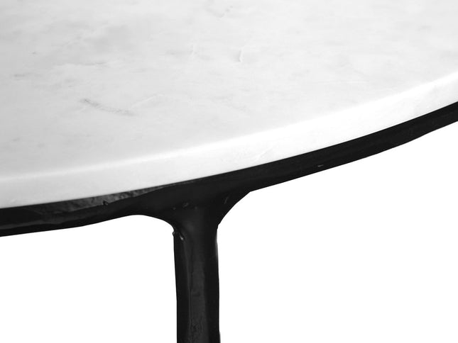 36" White and Black Genuine Marble and Iron Half Moon Console Table