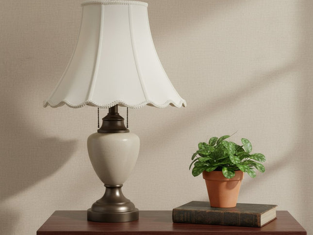 Eggshell Linen Piped Bell Lamp Shade