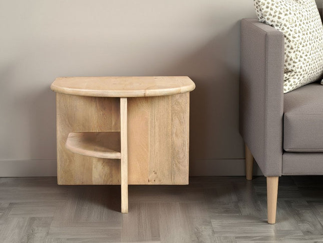 22" Natural Solid Wood Block End Table With Shelf