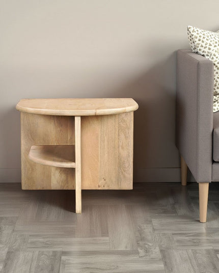 22" Natural Solid Wood Block End Table With Shelf