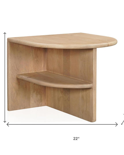 22" Natural Solid Wood Block End Table With Shelf