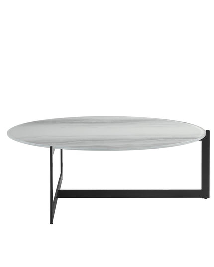 40" White and Black Glass and Iron Round Frame Coffee Table